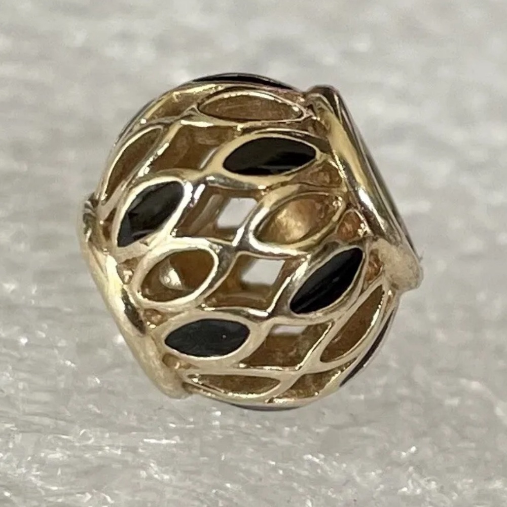 Authentic Pandora 14K Gold Royal Victorian Openworks Black Enamel Charm - Picture 1 of 6